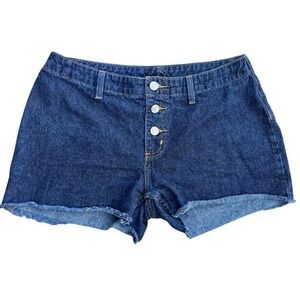 Y2K No Boundaries Low Rise Dark Wash Button Fly Denim Cutoff Shorts Size 9